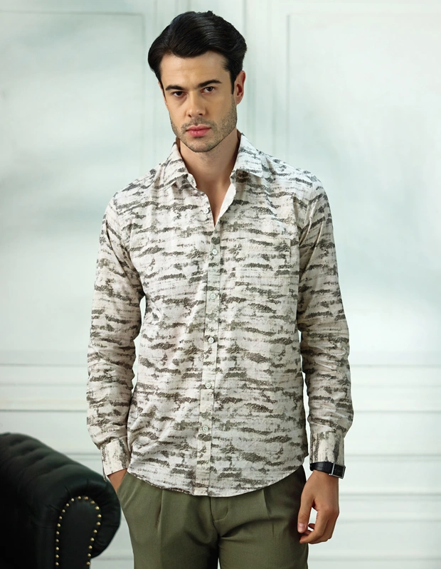 Marble Moss Cotton Shirt in Mint Green